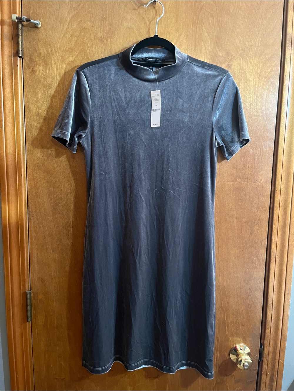 WHBM Size S Short Velvet Mock-Neck Dress in Charcoal - BUNDLE